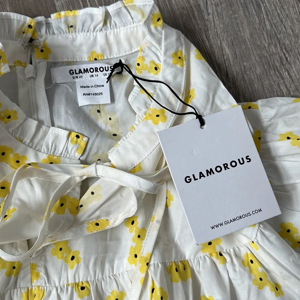 ASOS GLAMOROUS White & Yellow Floral Long Sleeve Romper NWT